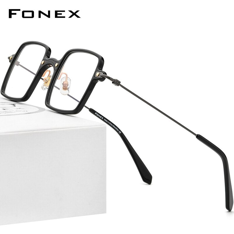 FONEX Acetate Titanium Glasses Women 2023 Square Prescription Eyeglasses Frame Men Transparent Optical Spectacles Eyewear F85687