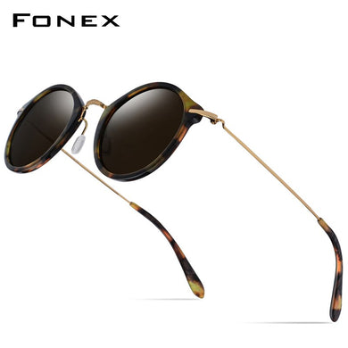FONEX Acetate Titanium Polarized Sunglasses Women Brand Designer Retro Vintage Round Elastic Sun Glasses for Men Sunglass 852