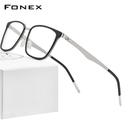 FONEX Alloy Acetate Glasses Frame Men Square Prescription Myopia Optical Eyeglasses 2023 Women Korea Screwless Eyewear F1007