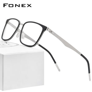 FONEX Alloy Acetate Glasses Frame Men Square Prescription Myopia Optical Eyeglasses 2023 Women Korea Screwless Eyewear F1007