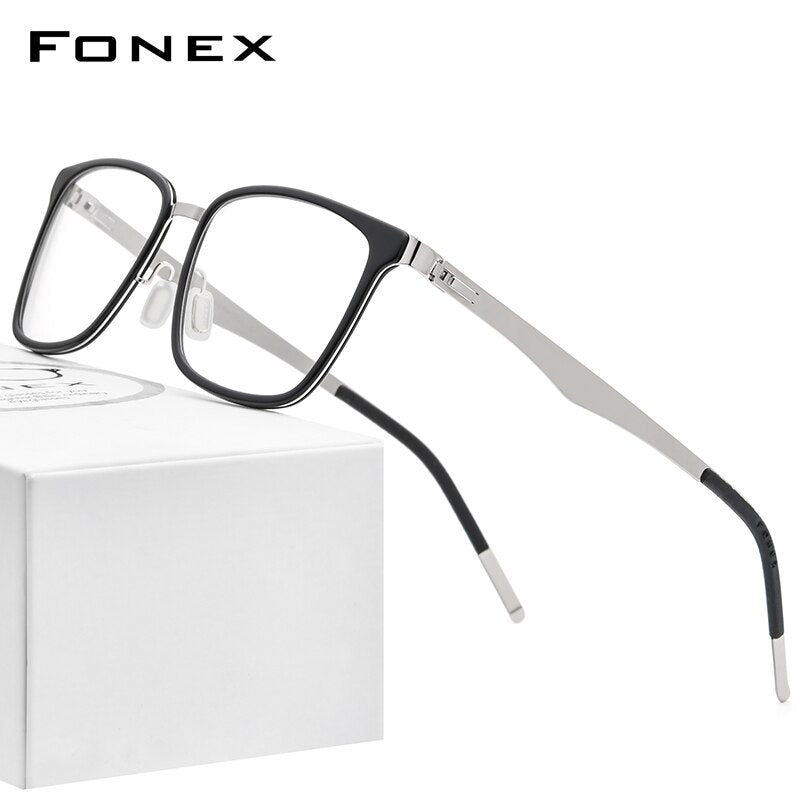 FONEX Alloy Acetate Glasses Frame Men Square Prescription Myopia Optical Eyeglasses 2023 Women Korea Screwless Eyewear F1007