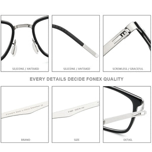 FONEX Alloy Acetate Glasses Frame Men Square Prescription Myopia Optical Eyeglasses 2023 Women Korea Screwless Eyewear F1007