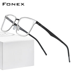 FONEX Alloy Acetate Glasses Frame Men Square Prescription Myopia Optical Eyeglasses 2023 Women Korea Screwless Eyewear F1007