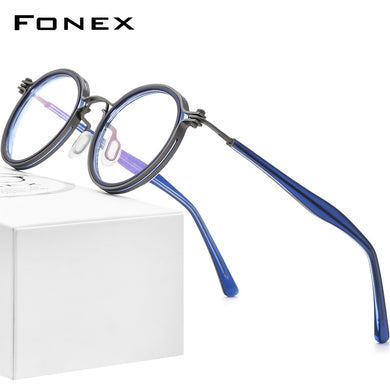 FONEX Alloy Glasses Frame Men Retro Vintage Round Prescription Eyeglasses 2023 Women Optical Korean Screwless Eyewear F1024