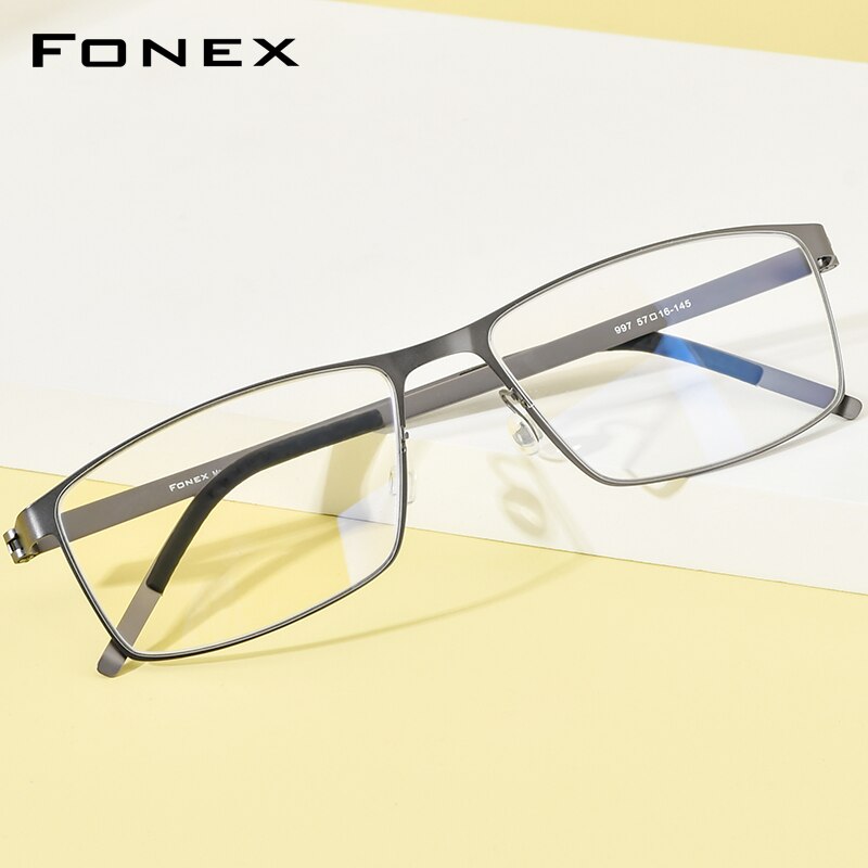 FONEX Alloy Glasses Frame Men Square Myopia Optical Prescription Eyeglasses Frames 2023 Male Korea Screwless Eyewear 997