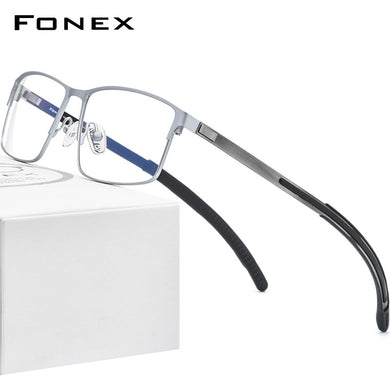 FONEX Alloy Glasses Frame Men Square Myopia Prescription Optical Eyeglasses 2023 Male Metal Full Korea Screwless Eyewear 998