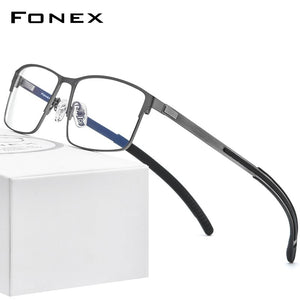 FONEX Alloy Glasses Frame Men Square Myopia Prescription Optical Eyeglasses 2023 Male Metal Full Korea Screwless Eyewear 998
