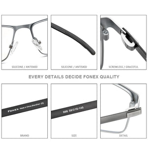 FONEX Alloy Glasses Frame Men Square Myopia Prescription Optical Eyeglasses 2023 Male Metal Full Korea Screwless Eyewear 998