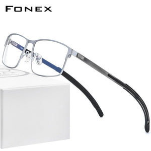 FONEX Alloy Glasses Frame Men Square Myopia Prescription Optical Eyeglasses 2023 Male Metal Full Korea Screwless Eyewear 998