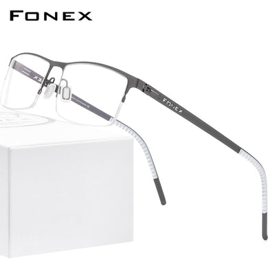FONEX Alloy Glasses Frame Men Square Myopia Prescription Optical Eyeglasses 2023 Metal Half Korean Screwless Eyewear 992