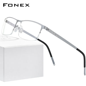 FONEX Alloy Glasses Frame Men Square Myopia Prescription Optical Eyeglasses 2023 Metal Half Korean Screwless Eyewear 992