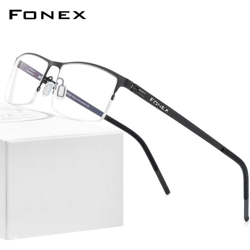 FONEX Alloy Glasses Frame Men Square Myopia Prescription Optical Eyeglasses 2023 Metal Half Korean Screwless Eyewear 992