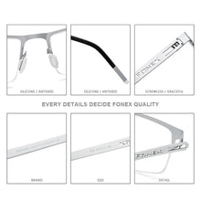 Carica l&#39;immagine nel visualizzatore di Gallery, FONEX Alloy Glasses Frame Men Square Myopia Prescription Optical Eyeglasses 2023 Metal Half Korean Screwless Eyewear 992