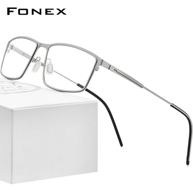FONEX Alloy Glasses Frame Men Square Myopia Prescription Optical Eyeglasses 2023 Male Full Korean Screwless Eyewear F1022