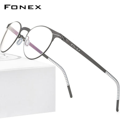 FONEX Alloy Glasses Frame Men Ultralight Women Vintage Round Prescription Eyeglasses 2023 Optical Frame Screwless Eyewear F1023