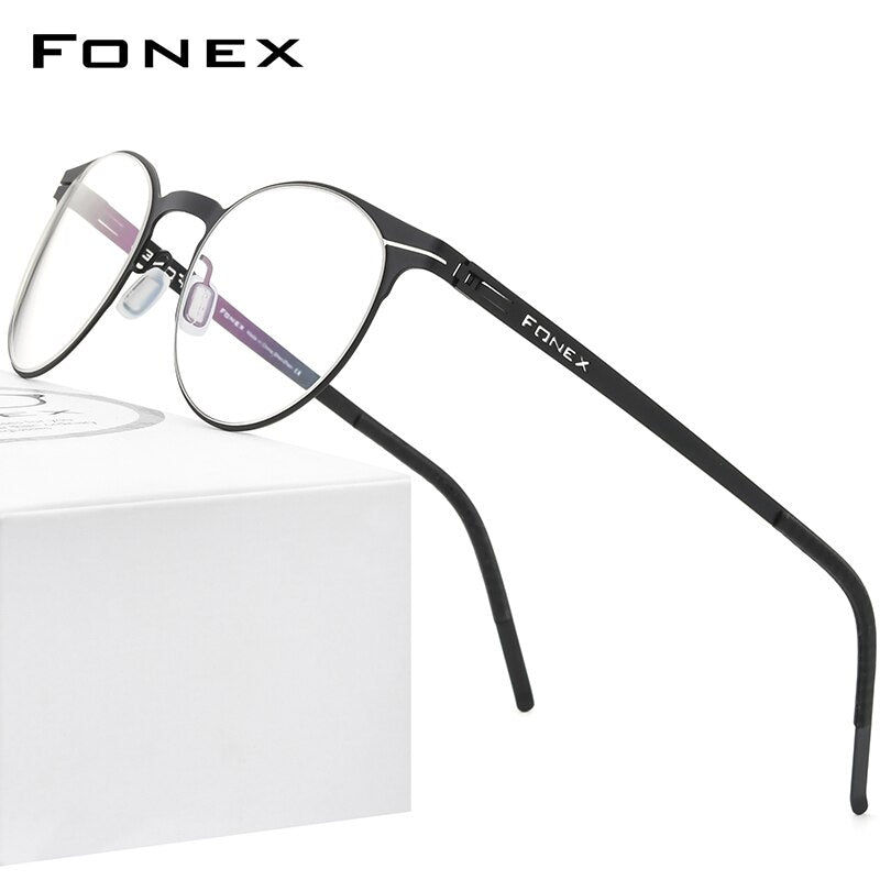 FONEX Alloy Glasses Frame Men Ultralight Women Vintage Round Prescription Eyeglasses 2023 Optical Frame Screwless Eyewear F1023