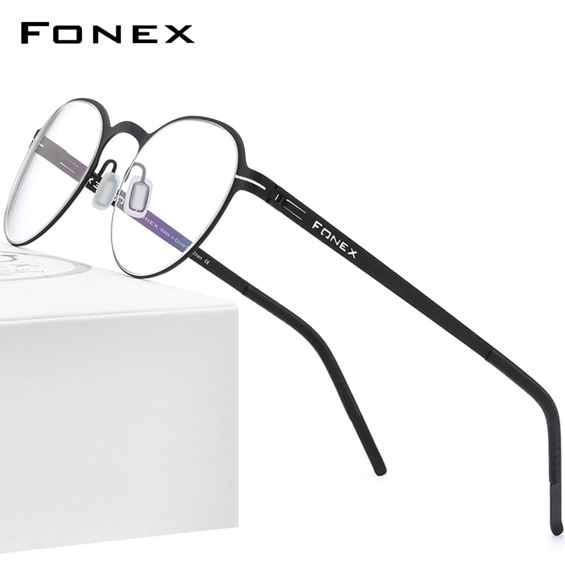 FONEX Alloy Glasses Frame Women 2023 Round Optical Myopia Prescription Eyeglasses Frames Men Korean Screwless Eyewear 994