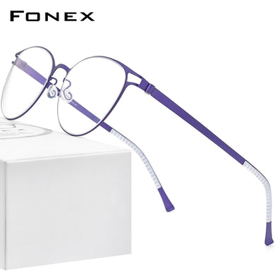 FONEX Alloy Glasses Frame Women 2023 Vintage Round Myopia Optical Frames Prescription Eyeglasses Men Screwless Eyewear 996