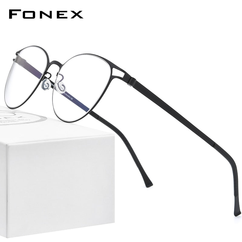 FONEX Alloy Glasses Frame Women 2023 Vintage Round Myopia Optical Frames Prescription Eyeglasses Men Screwless Eyewear 996