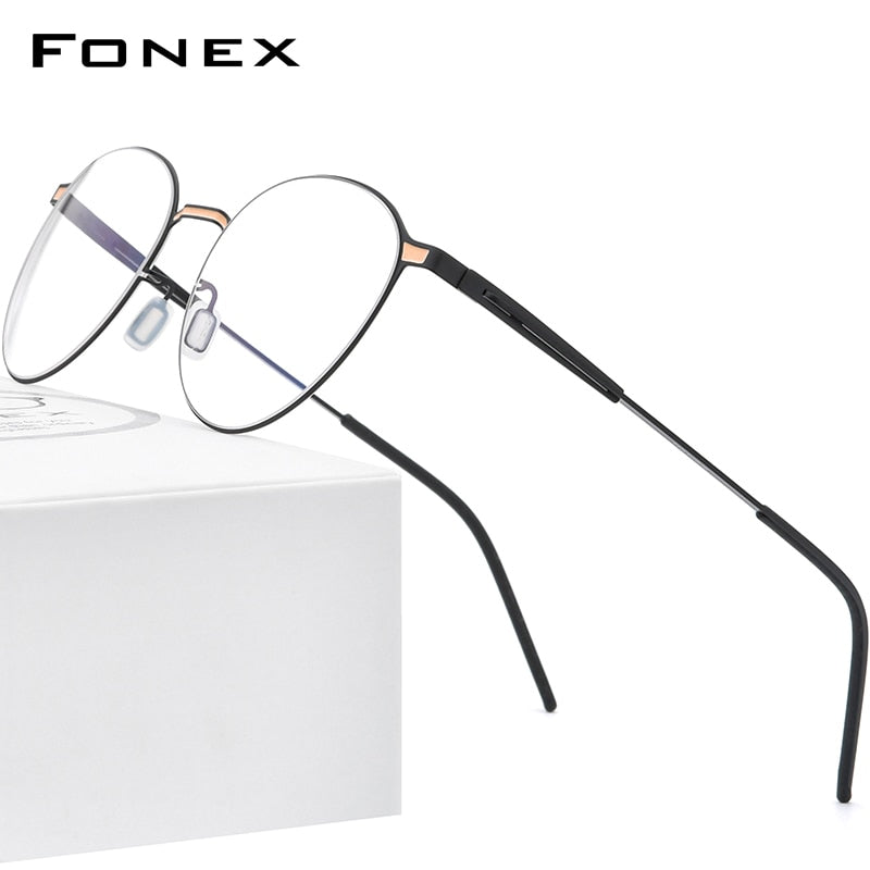 FONEX Alloy Glasses Frame Women Round Myopia Prescription Optical Eyeglasses Men 2023 Metal Full Korean Screwless Eyewear F1014