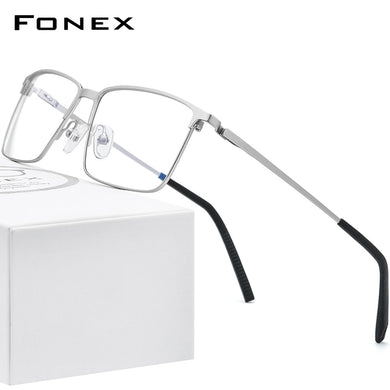 FONEX Alloy Optical Glasses Frame Men Prescription Square Myopia Eyeglasses 2023 Male Metal Full Screwless Eyewear 999
