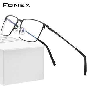 FONEX Alloy Optical Glasses Frame Men Prescription Square Myopia Eyeglasses 2023 Male Metal Full Screwless Eyewear 999