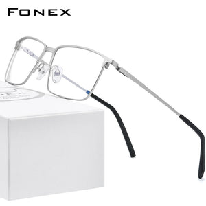 FONEX Alloy Optical Glasses Frame Men Prescription Square Myopia Eyeglasses 2023 Male Metal Full Screwless Eyewear 999