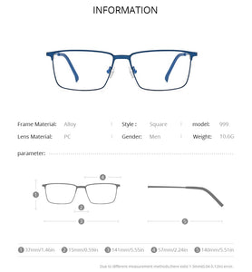FONEX Alloy Optical Glasses Frame Men Prescription Square Myopia Eyeglasses 2023 Male Metal Full Screwless Eyewear 999