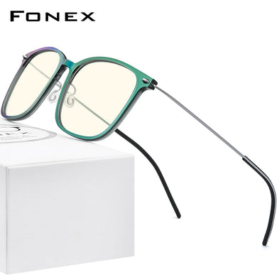 FONEX Anti Blue Light Blocking Glasses Women Antiblue UV Protection Computer Eyeglasses Men FAB010 (Nylon Frame B Titanium Arm)