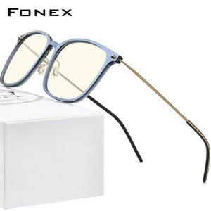 FONEX Anti Blue Light Blocking Glasses Women Antiblue UV Protection Computer Eyeglasses Men FAB010 (Nylon Frame B Titanium Arm)