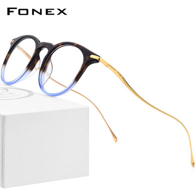 FONEX B Titanium Acetate Optical Glasses Frame Men Vintage Prescription Eyeglasses Women Retro Round Spectacles Eyewear 857