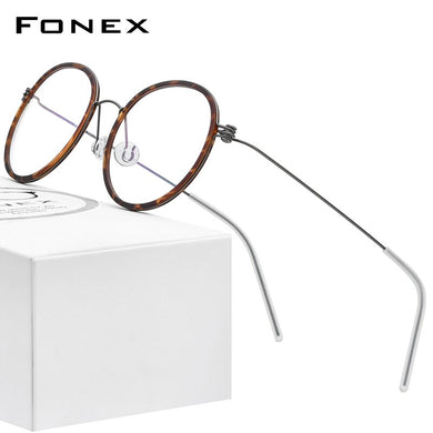 FONEX B Titanium Eyeglasses Frame Men Round Prescription Myopia Optical Frames Women Glasses 2023 Korean Screwless Eyewear 7512