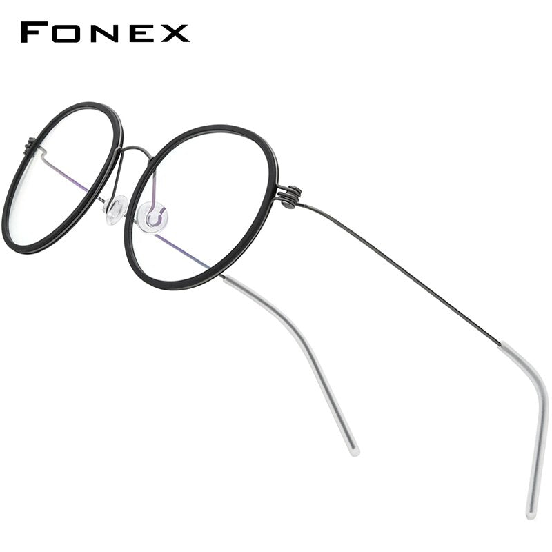 FONEX B Titanium Eyeglasses Frame Men Round Prescription Myopia Optical Frames Women Glasses 2023 Korean Screwless Eyewear 7512