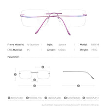 Load image into Gallery viewer, FONEX B Titanium Glasses Frame Men 2023 Women Rimless Prescription Square Eyeglasses Frames Myopia Optical Korean Eyewear F85634
