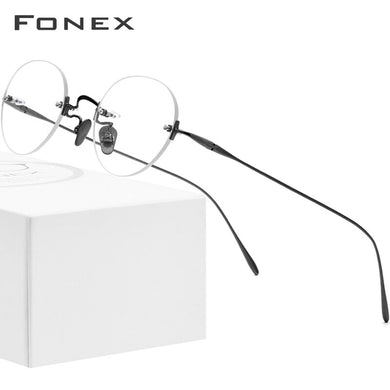 FONEX B Titanium Rimless Glasses Frame Women Prescription Eyeglasses Myopia Optical Frames Men Vintage Retro Oval Eyewear