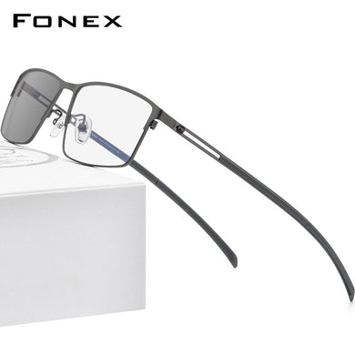 FONEX Photochromic Grey Eyeglasses Frames Men Titanium Alloy Square Anti Blue Light Glasse 2023 Korean Screwless Eyewear FAB1010
