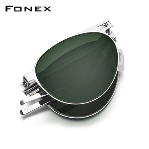 FONEX Polarized Sun Glasses Men Portable Folding Pilot Sunglasses for Man 2023 MaleUV400 Shades with Nylon Lens F1025