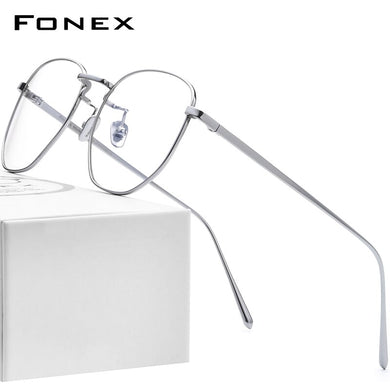 FONEX Pure Titanium Eyeglasses Frame Men Myopia Optical Prescription Oversize Eye Glasses for Women Gold Polygon Eyewear 8518