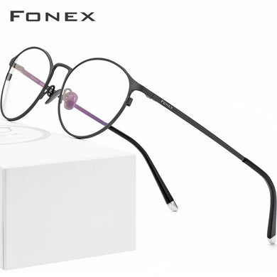 FONEX Pure Titanium Eyeglasses Frame Women Retro Round Optical Glasses Prescription Korean Eyewear Men 8501