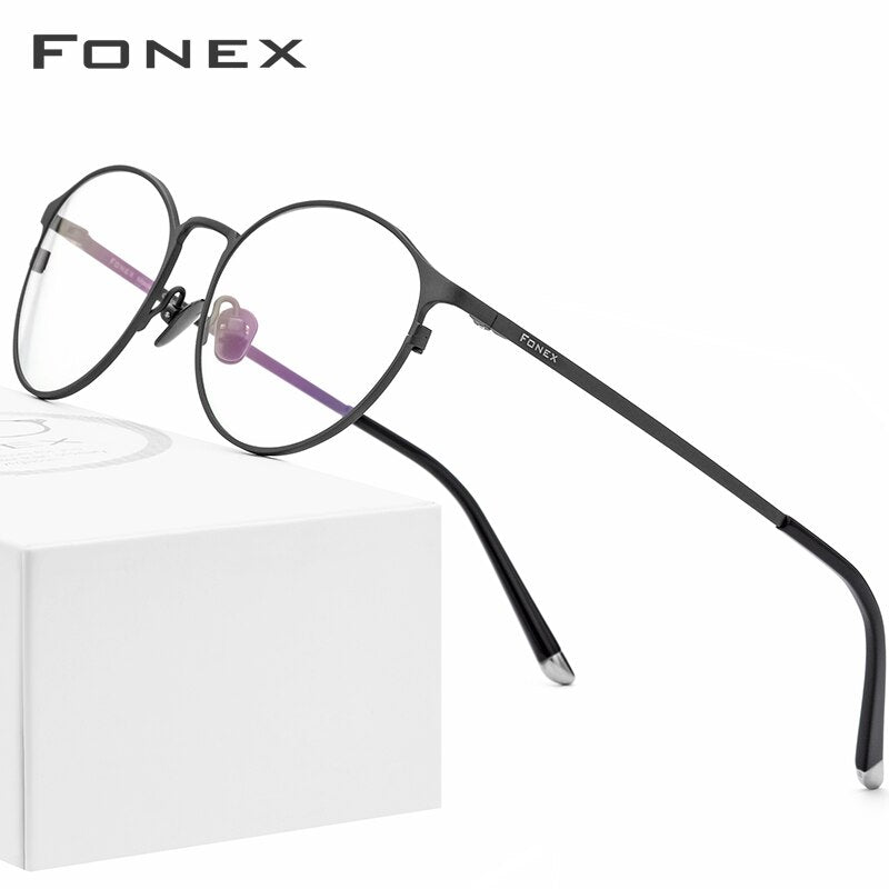FONEX Pure Titanium Eyeglasses Frame Women Retro Round Optical Glasses Prescription Korean Eyewear Men 8501