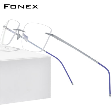 FONEX Pure Titanium Glasses Frame Men 2023 Women Rimless Prescription Square Eyeglasses Frameless Myopia Optical Eyewear 8557