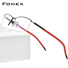 Load image into Gallery viewer, FONEX Pure Titanium Glasses Frame Men Half Square Myopia Optical Prescription Eyeglasses 2023 Semi Rimless Eyewear F1015