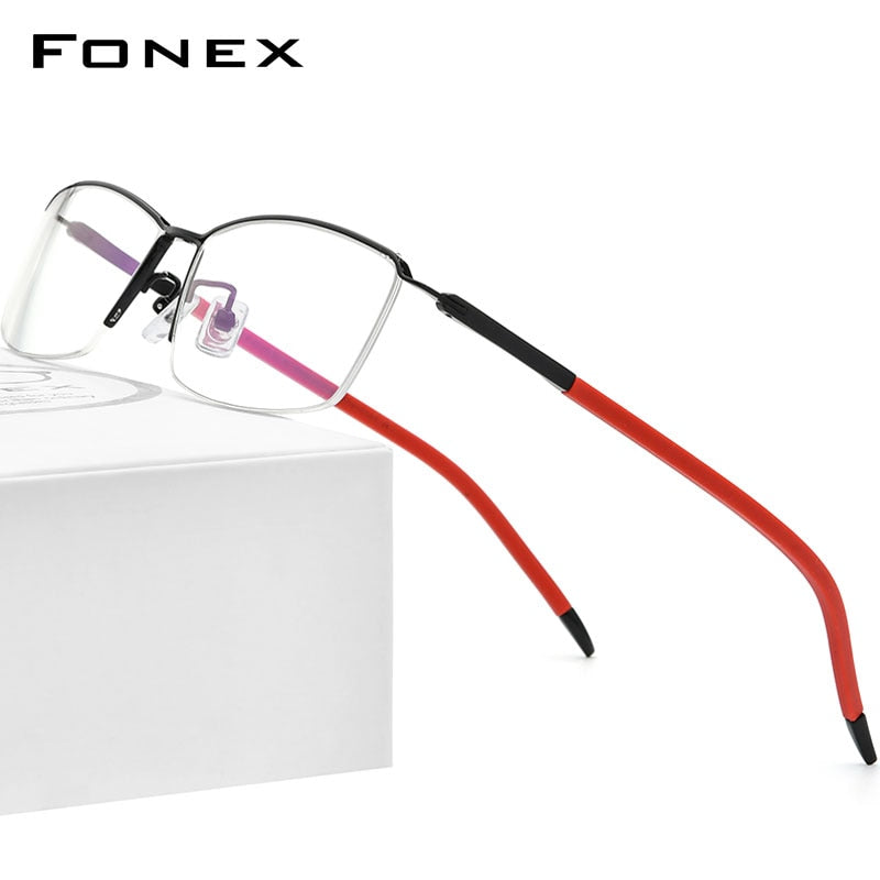 FONEX Pure Titanium Glasses Frame Men Half Square Myopia Optical Prescription Eyeglasses 2023 Semi Rimless Eyewear F1015