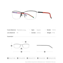 Load image into Gallery viewer, FONEX Pure Titanium Glasses Frame Men Half Square Myopia Optical Prescription Eyeglasses 2023 Semi Rimless Eyewear F1015