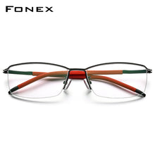 Load image into Gallery viewer, FONEX Pure Titanium Glasses Frame Men Half Square Myopia Optical Prescription Eyeglasses 2023 Semi Rimless Eyewear F1015