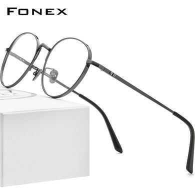 FONEX Pure Titanium Glasses Frame Men Retro Round Myopia Optical Prescription Eyeglasses Frames Women Vintage Eyewear 884