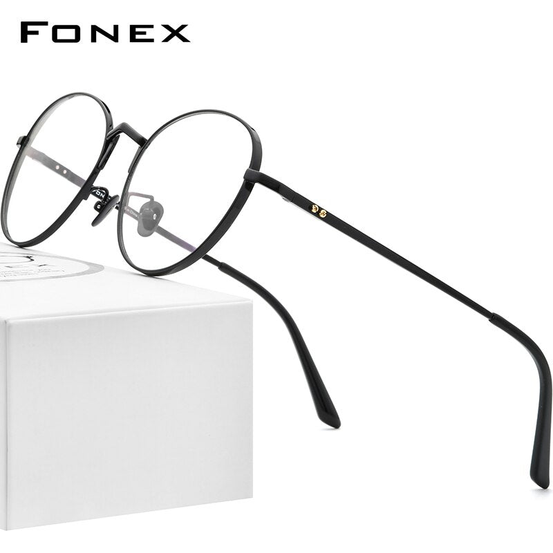 FONEX Pure Titanium Glasses Frame Men Retro Round Myopia Optical Prescription Eyeglasses Frames Women Vintage Eyewear 884