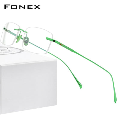 FONEX Pure Titanium Glasses Frame Men Rimless Prescription Square Eyeglasses 2023  Women Myopia Optical Eyewear 8562