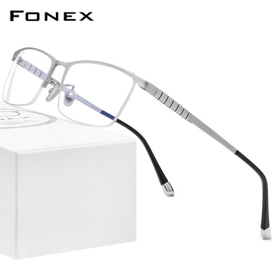 FONEX Pure Titanium Glasses Frame Men Square Eyewear 2023 Male Half Optical Myopia Prescription Eyeglasses Frames 85640