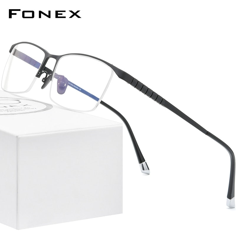 FONEX Pure Titanium Glasses Frame Men Square Eyewear 2023 Male Half Optical Myopia Prescription Eyeglasses Frames 85640